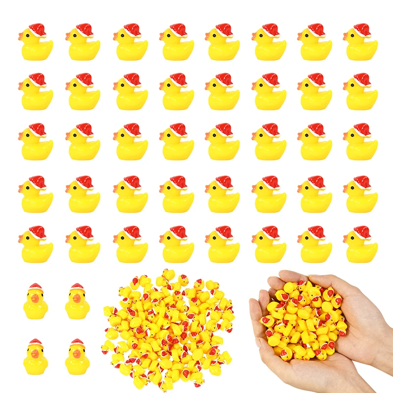 Mini patos navideños de resina, pequeños patos en miniatura con sombrero de Navidad, figuras para manualidades, decoración de fiesta, casa de muñecas, 10/20 piezas