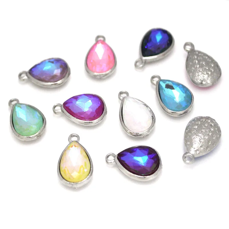 10Pcs Crystal Glass Charms Pendants Water Drop Shape Charms for DIY Necklace Earrings Pendant Beads Jewelry Making Accessories