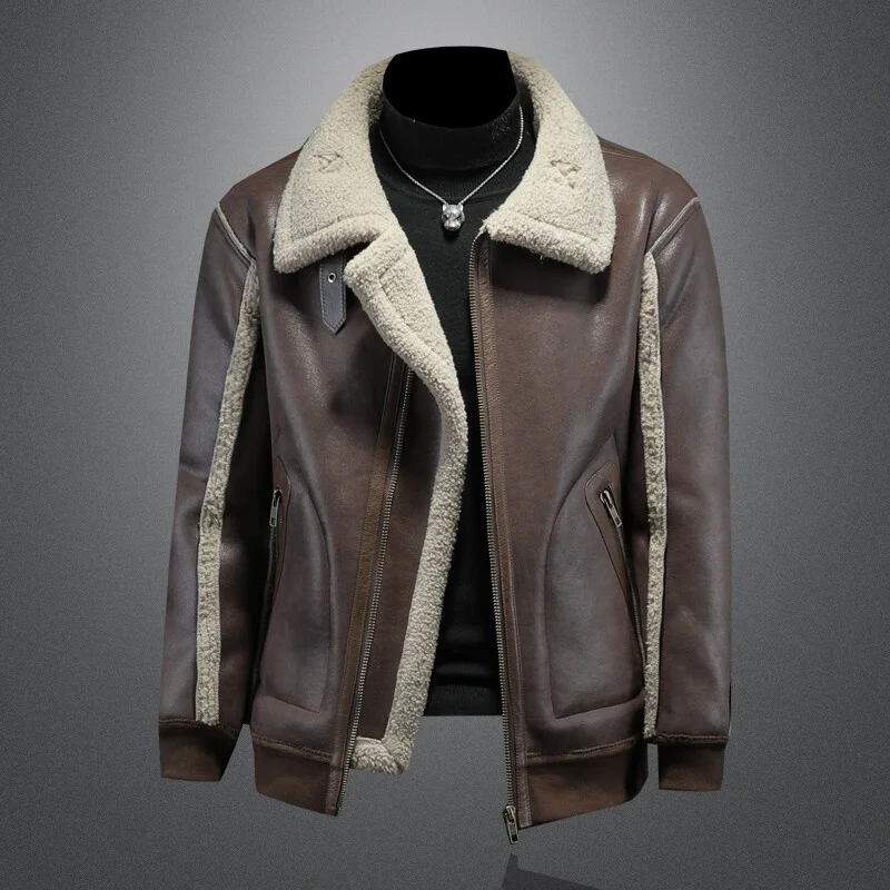 

Мужская утепленная кожаная куртка на флисовой подкладке в стиле ретро, приталенная, спортивная, повседневная, теплая, с длинными рукавами, на молнии, без капюшона