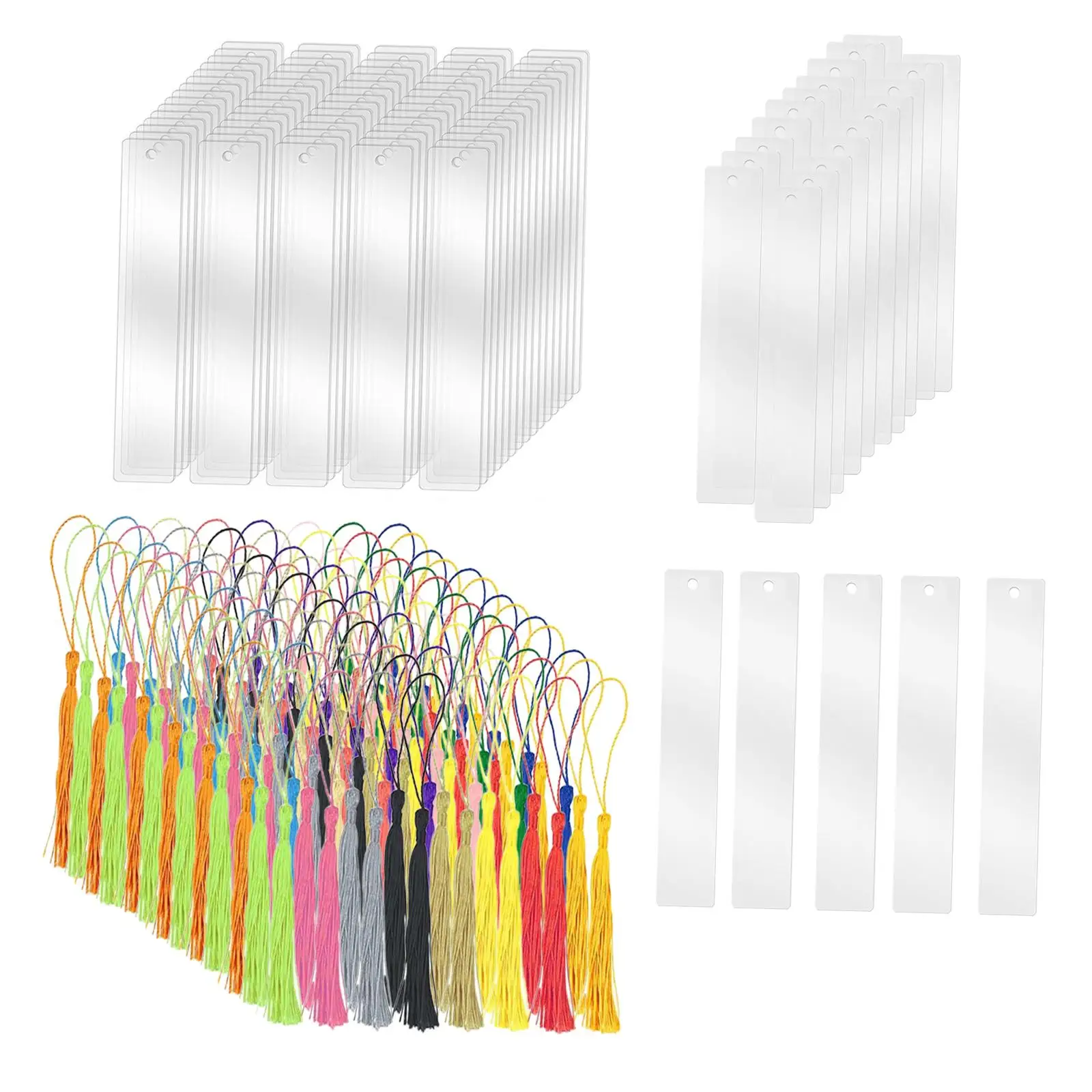 100 Pieces Blank Bookmarks Set for Handicrafts with Colorful Tassels for Notebook Acrylic Bookmarks Book Markers for Key Rings