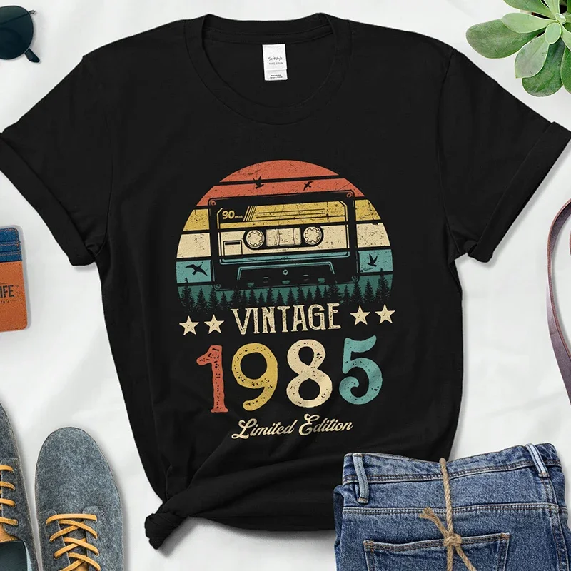 

Vintage 1985 Limited Edition Retro Cassette Women T Shirt 39th 39 Years Old Birthday Party Girlfriend Gift Black T-shirt Femme