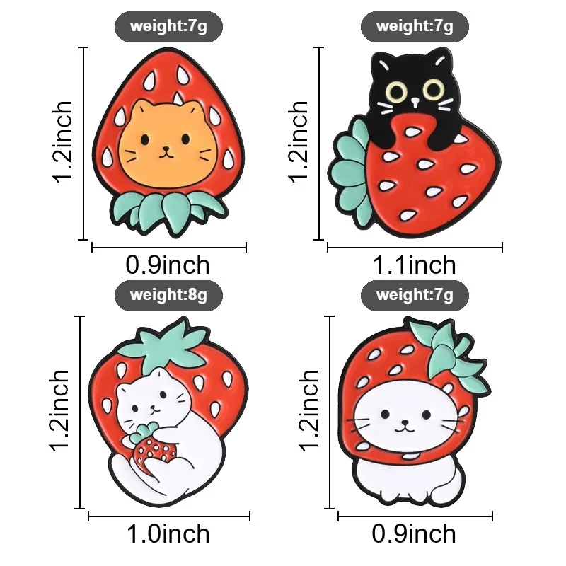 Strawberry Cat Enamel Pins Cute Orange Black White Kitten Fruit Brooches Cartoon Badges Sweet Animal Jewelry Gift for Friends