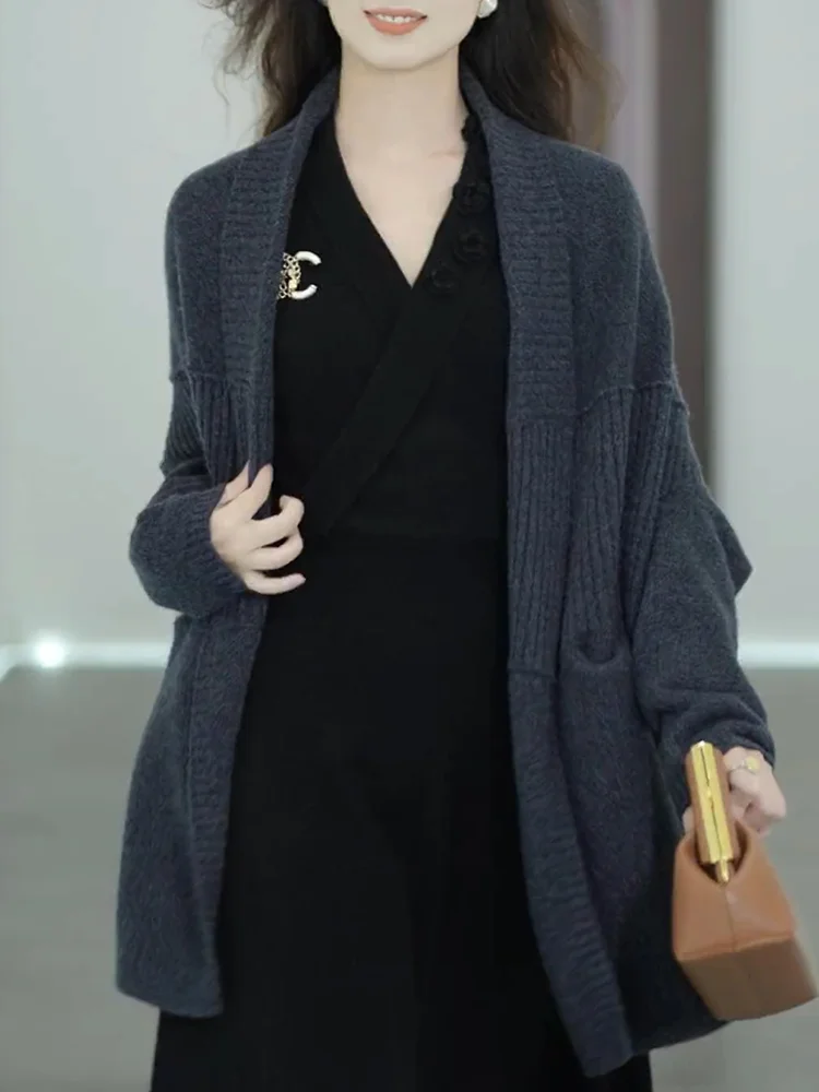 

Ele Knitted Open Cardigan Faionable Vintage Sle Autumn 2025 New Large Size Versatile Top Age-Defng Trendy Camere