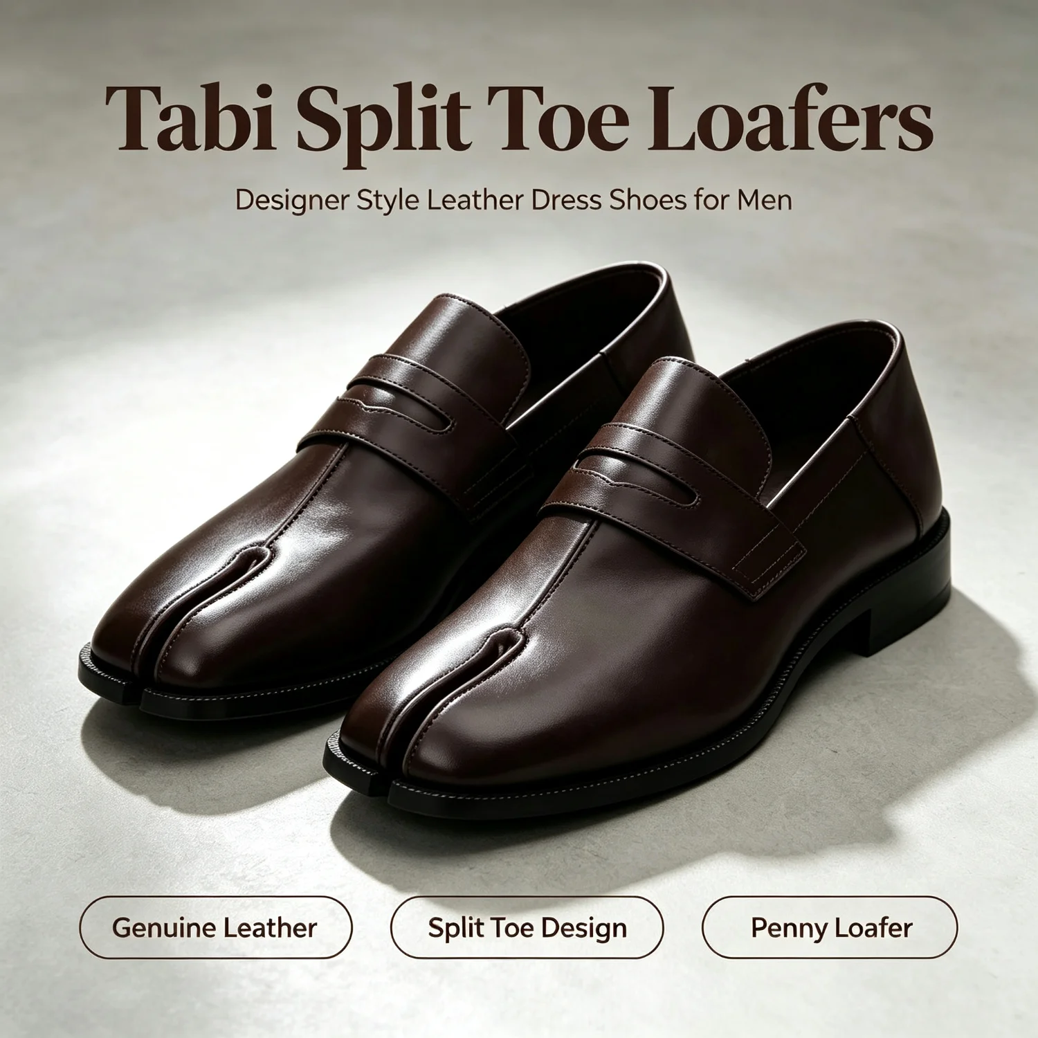 Men Tabi Split Toe Loafers Genuine Leather Penny Loafers Designer Style Dress Shoes