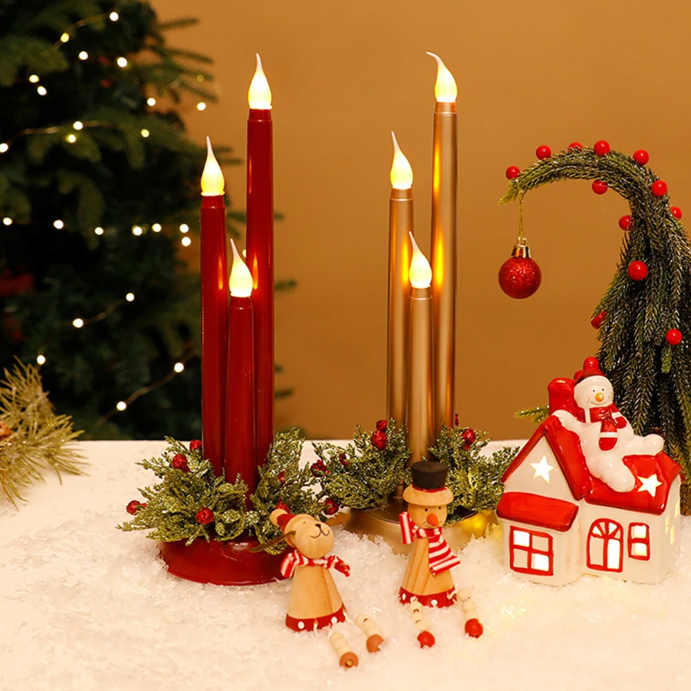 2025 نمط جديد LED شمعة إلكترونية محاكاة عيد الميلاد الدعائم السلس شمعة طويلة زينة عيد الميلاد #1