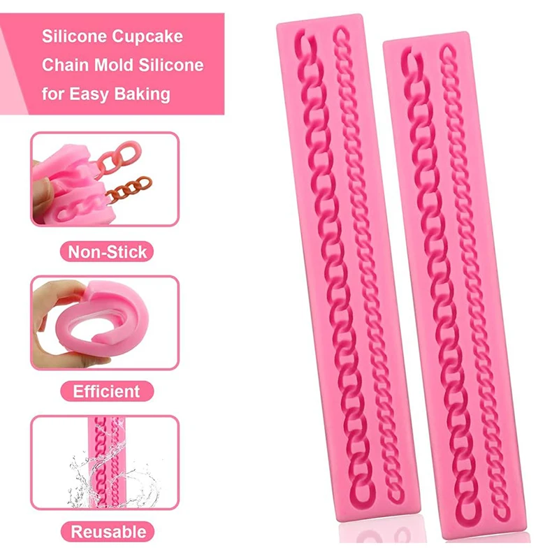 Molde de silicona con cadena para Fondant, bolsa para decoración de pasteles, pasta de goma, molde para Chocolate, utensilios para hornear de
