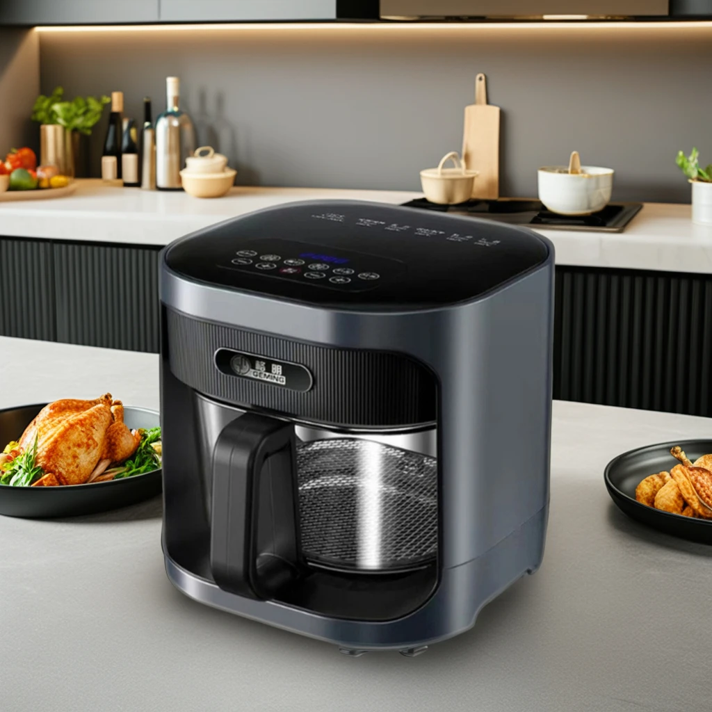 GEMING Square 4.5L Electric Household Touchpad Smart Control Modern Digital Glass Design Deep Air Fryer for Home Use