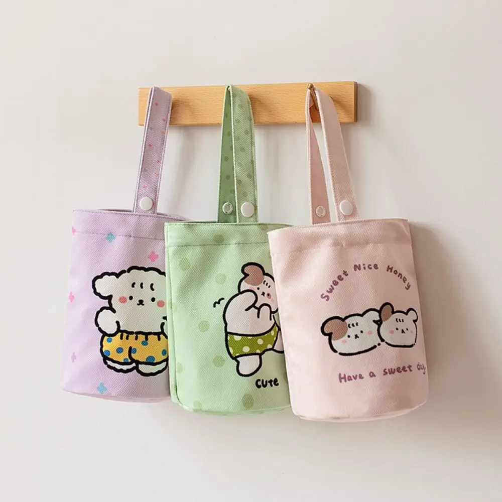 Letter Canvas Bear Bucket Bag Sweet Print Rabbit Dog Handbag Large Capacity Lunch Bag Cartoon Animal Tote Bag Shopping