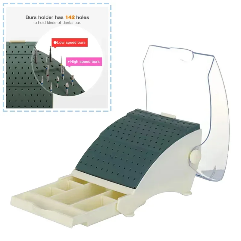 

Dental Box with Drawer 142 Holes Disinfection Box for High/Low Speed Dental Burs Sterilizer Case Double Layer Burs Holder