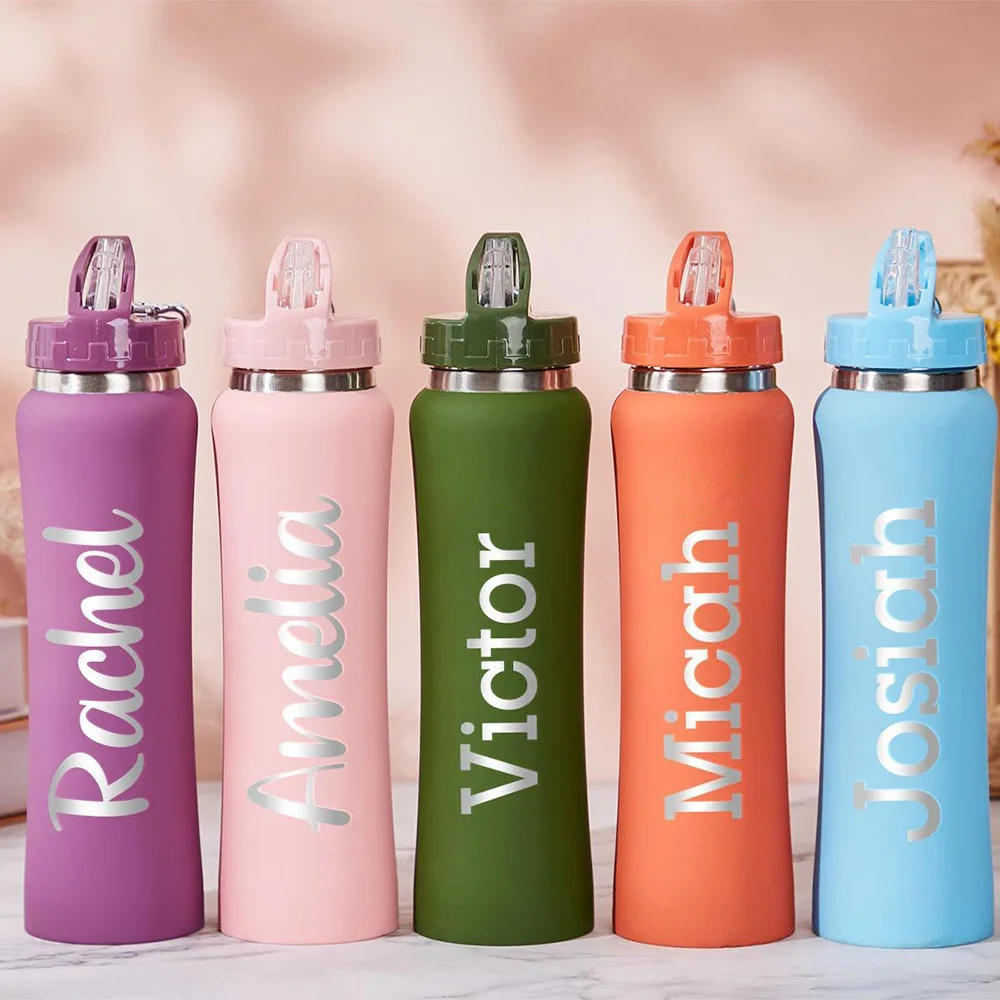 Personalized Name Stainless Steel Water Bottle with Straw Lid, Custom Engraved Insulated Sports Tumbler, Custom Name Travel Cup.