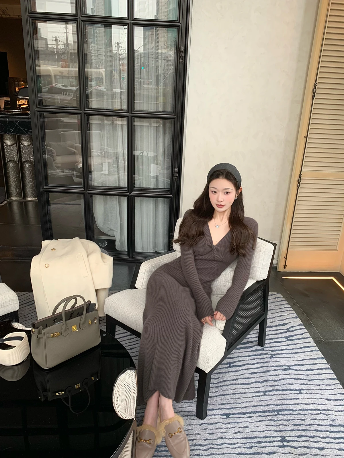 

Ele V-Ne Sweater Dr by Cchen Chens Inner Wear Bear Silk Wool Netie Dr Office Sle Long Sve Regular Fit