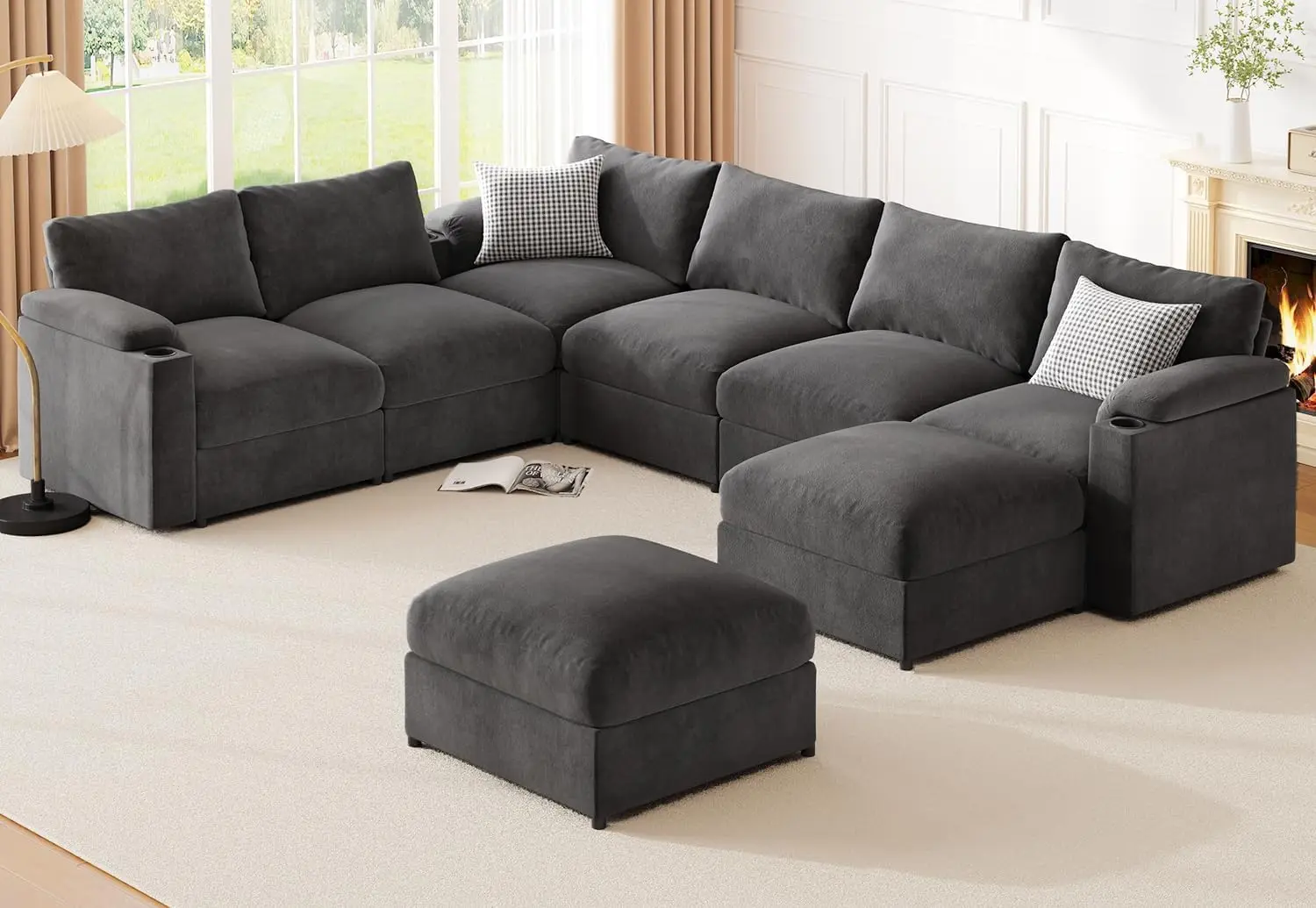 

Modular Sectional Sofa Couch for Living Room Velvet Couches Oversized U Shaped Convertible Sleeper Sofa Chaise Detachable Armres