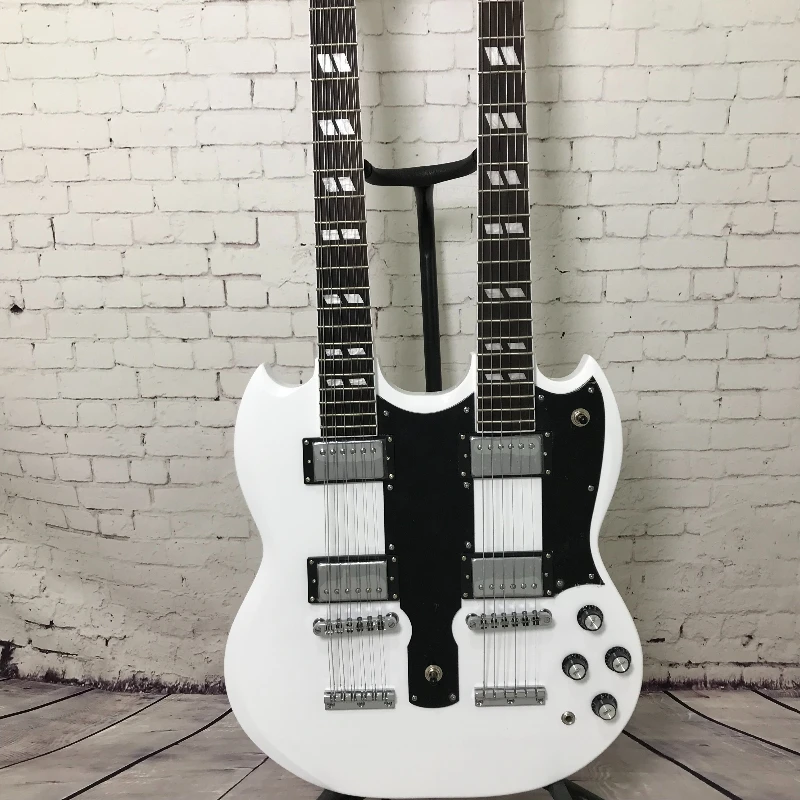 White SGD Electric Guitar Pure White Double Headed Double Missing Corner Devil Corner HH Classic Hard Rock Unisex Free Shipping