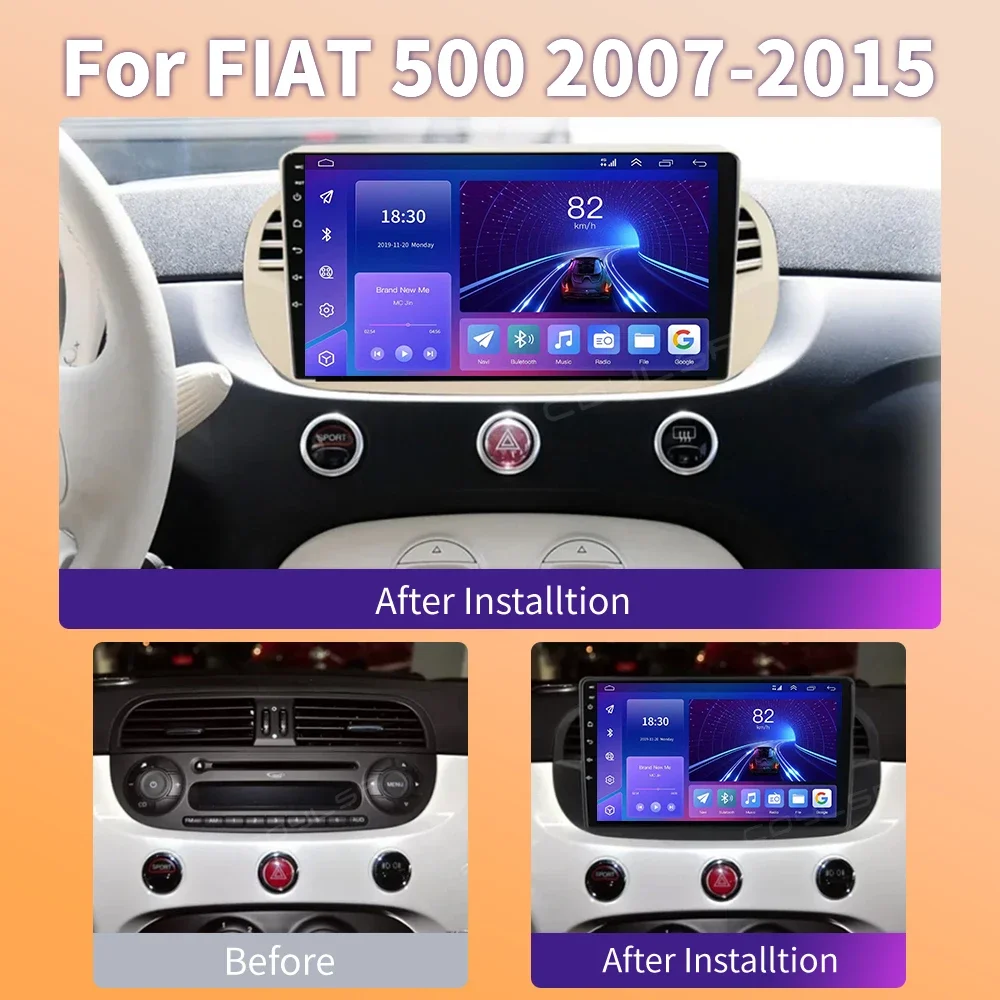 شاشة سيارة 9 بوصة أندرويد 13.0 لشركة فيات 500 اللاسلكية Carplay السلكية أندرويد السيارات DSP مشغل فيديو للسيارة راديو الوسائط المتعددة لتحديد المواقع BT