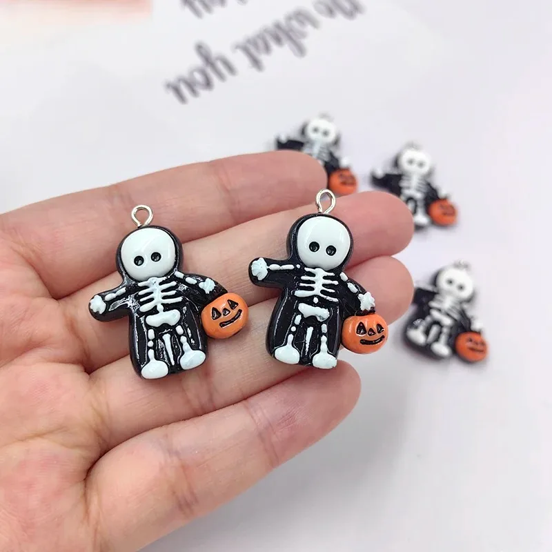 10Pcs Kawaii Floating Skeleton Pumpkin Resin Charms