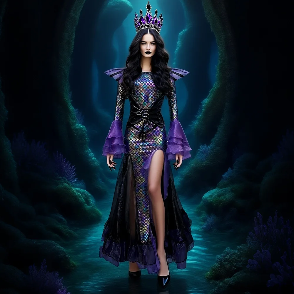 

2025 Million Halloween Dark Mermaid Costume Masquerade Female Cosplay Mermaid Dress Performance Costume