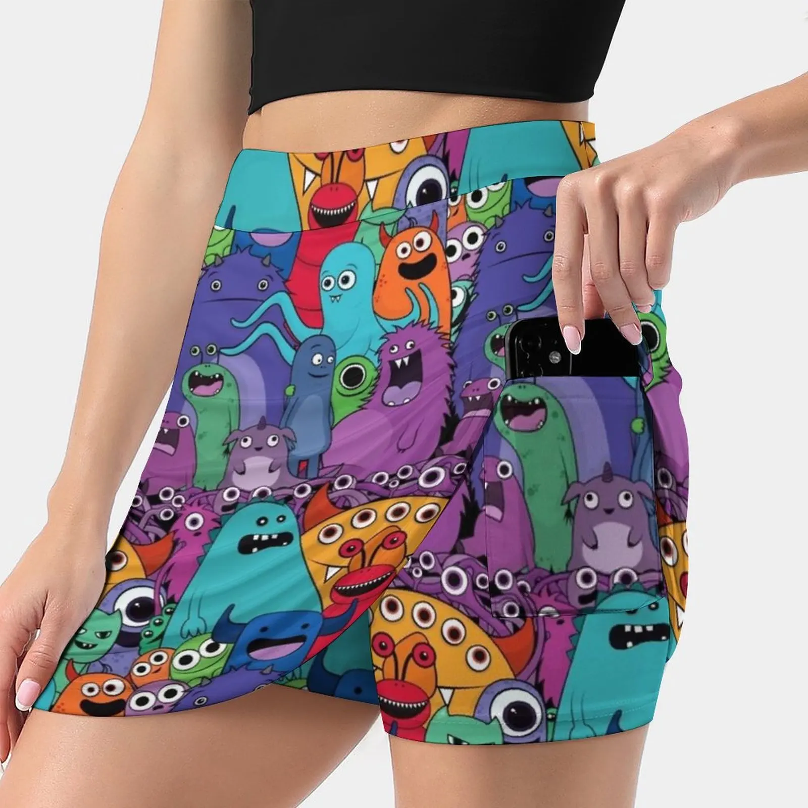 

Monster Gang Women's skirt Mini Skirts A Line Skirt With Hide Pocket Monsters Cute Monsters Monster Creepy Spooky Halloween