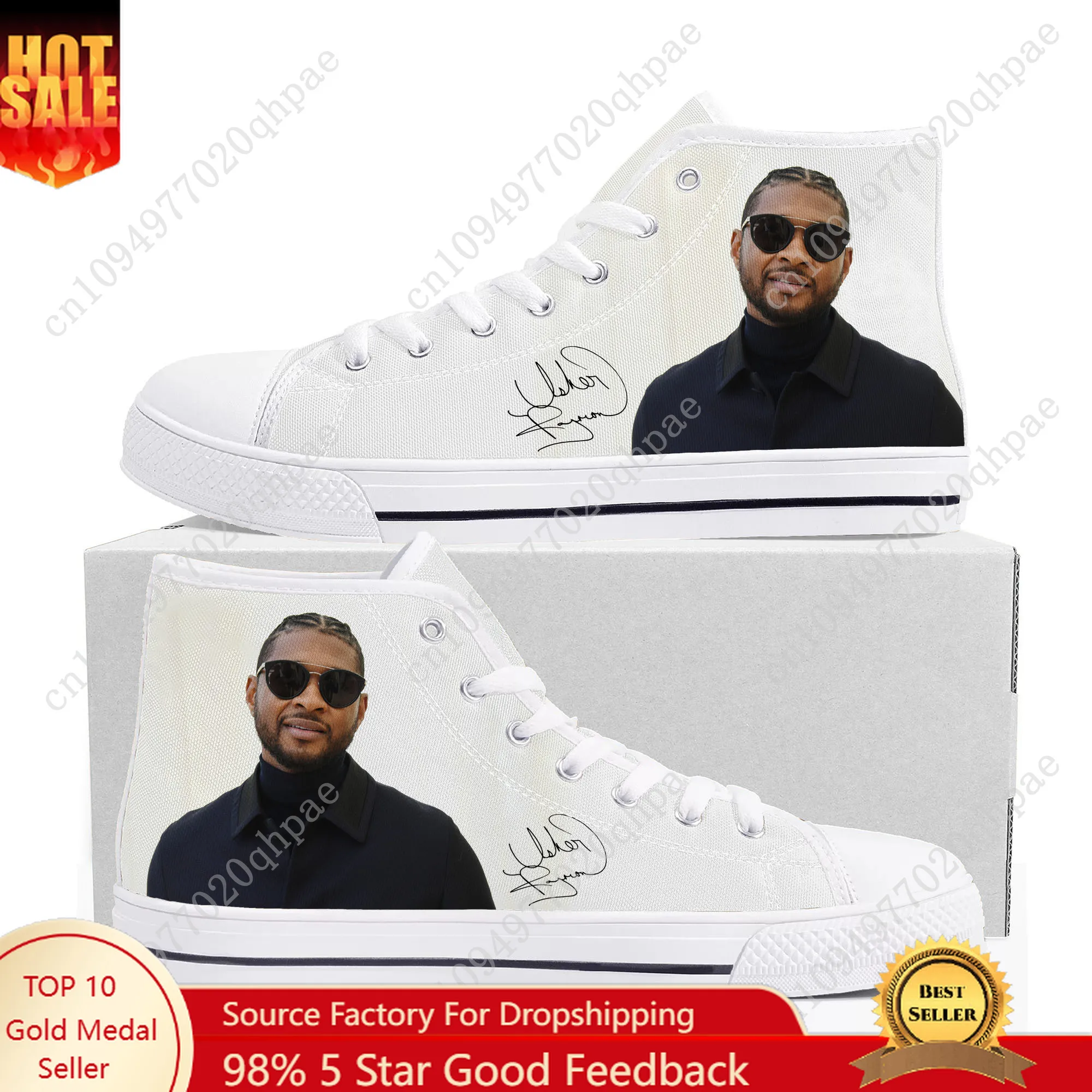

Высокие кроссовки Usher, мужские и женские парусиновые кроссовки высокого качества для подростков, повседневная обувь для пар с 3D принтом, индивидуальная обувь