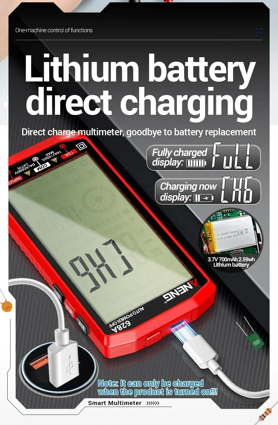 Automatic Multimeter for Measuring AC/DC Voltage Current and Temperature NCV Non-Contact Electrical Testing Model ANENG 628A