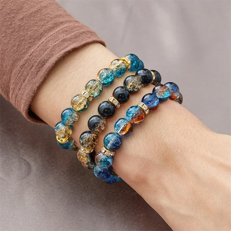 New Style Jade Broken Explosive Imitation Crystal Bracelet Two-Color Gradient Glass Bead Bracelet For Ladies Jewelry Gift