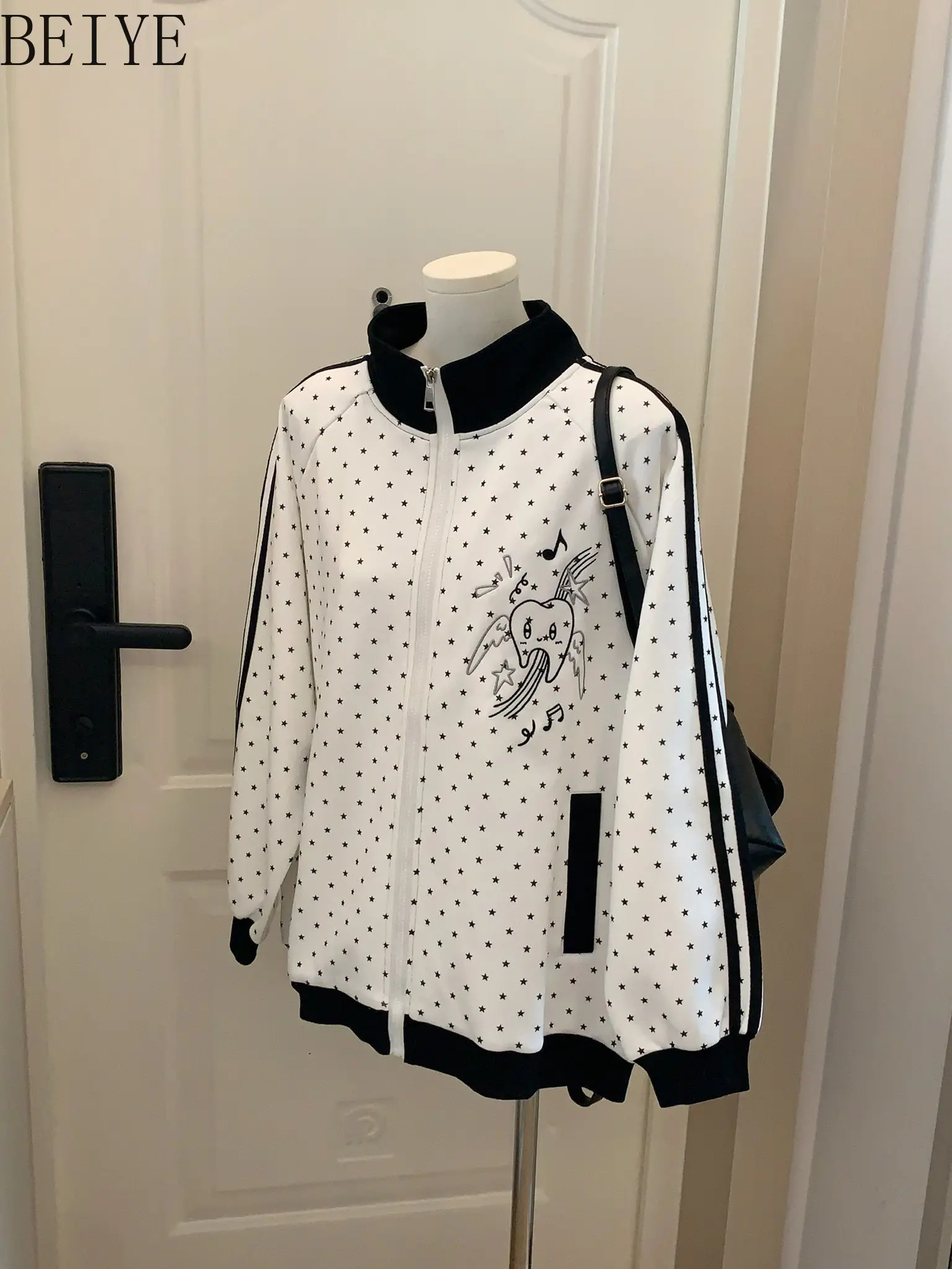 Sweet Versatile Kawaii Coats for Girls Stand-up Collar Embroidered Versatile Autumn Autumn Long Sleeve Casual Jacket