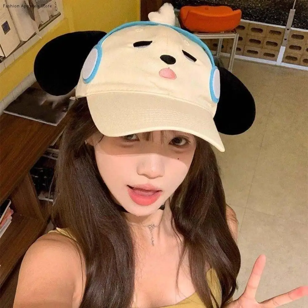 

Trendy Breathable Headset Dog Baseball Cap Sweet Embroidery Eyewear Puppy Cap Soft Polyester Cartoon Peaked Cap Outdoor