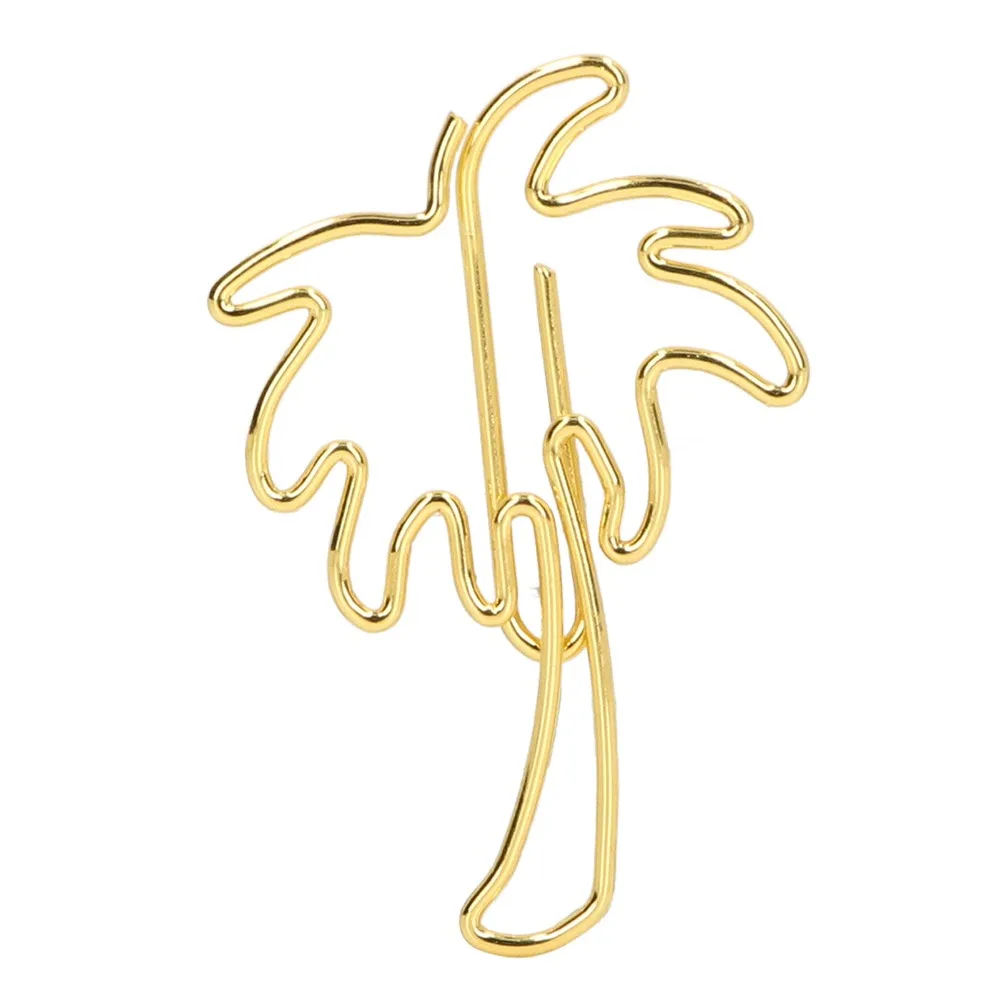 50 Pcs Electroplated Paper Clips Gold Coconut Tree Shape Document Organizer Smooth Surface Metal Coconut Tree Paper Clips