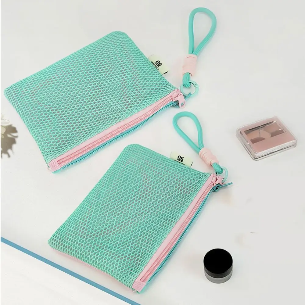 حقيبة تخزين شبكية متعددة الأغراض بسحاب مزدوج، محفظة صغيرة للعملات المعدنية مرئية وخفيفة الوزن على الطراز الياباني، حقيبة مستحضرات تجميل قابلة لإعادة الاستخدام للسفر #4