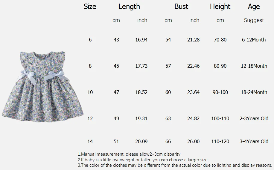 Sommerliches, hübsches blaues Blumenkleid mit Rundhalsausschnitt für Babymädchen im koreanischen Stil, trendiges süßes Kleid mit Schleife, Geburtstagsgeschenk, lässiges Kleinkindkleid – Detail 1