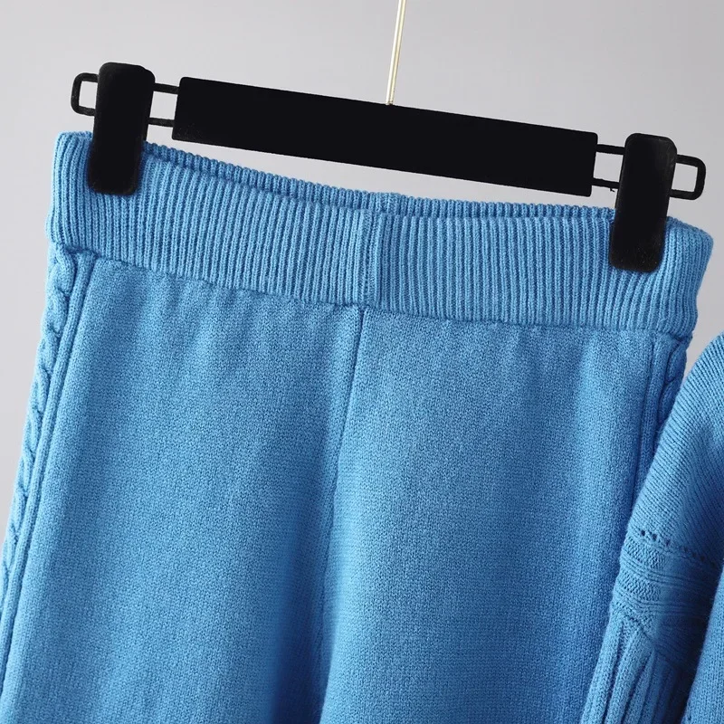 Damen 2-teiliges Set aus Rollkragenpullover und Mantel, Lässige Weite Hose mit Elastischem Bund, Herbst-Winter-Outfit – Detail 16