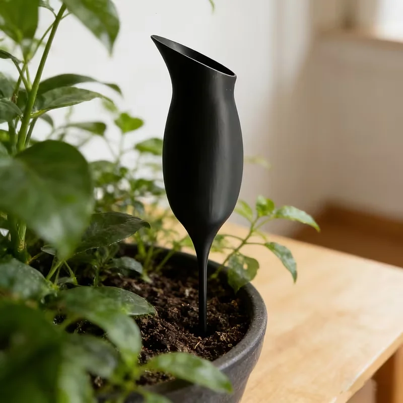 1pc Wine Glass-Shaped Self-Watering Device For Promoting Root Absorption Indoor Potted Plants Automatically Watering Tools Black