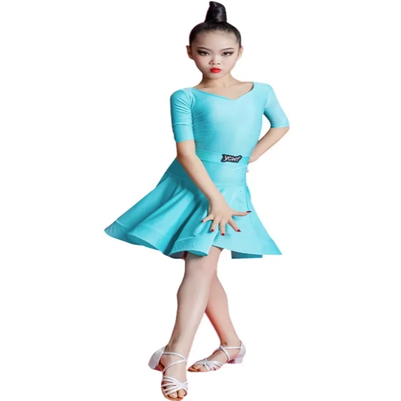 Mädchen Kurzarm Standard Latin Dance Kleid Kinder Ballsaal Tanz Kleider Kinder Salsa Rumba Cha Cha Samba Tango Top und Rock