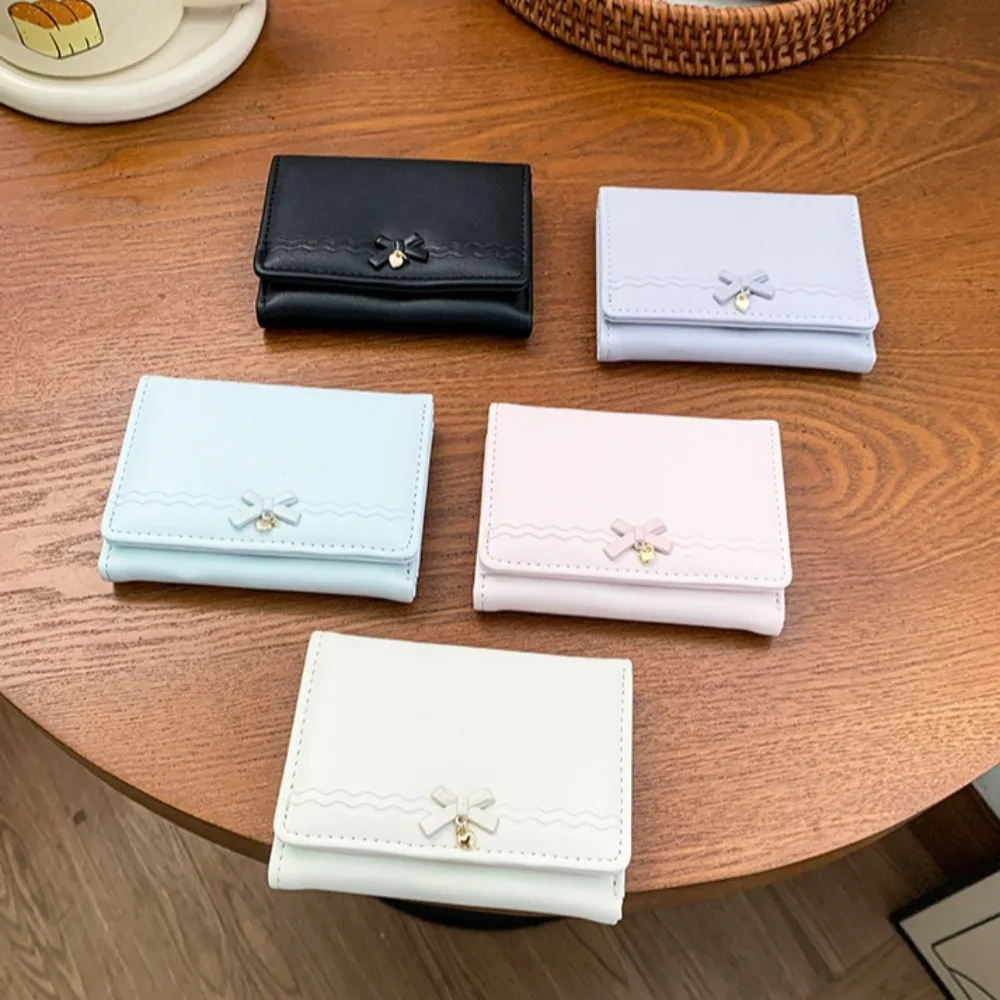 PU leather cute bow-shaped lady's short purse, small and portable, multi-functional ID card holder, student's spare wallet