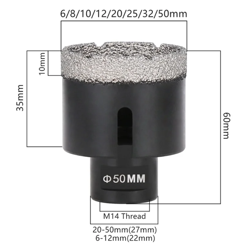 TKOH-Diamond Drill Bit Tile Stone Drill Bit Tool 1 Piece Marble Granite M14 Cutting Machine Drill 45Mm Thread Brazing Hole Opene
