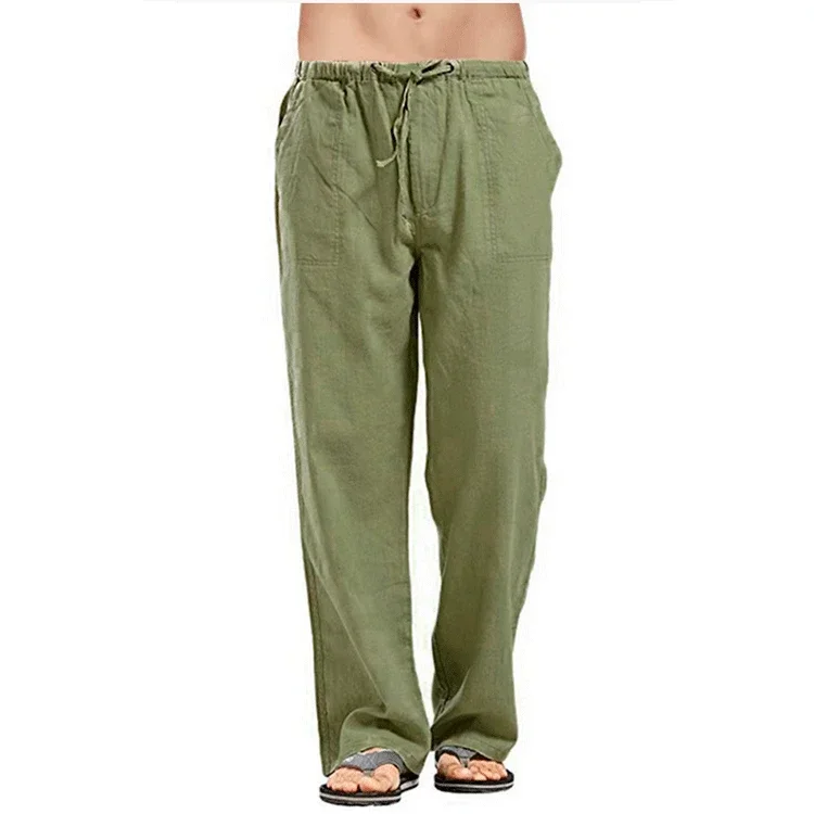 Heren Katoenen Linnen Broek Zomer Effen Kleur Ademende Linnen Broek Mannelijke Casual Elastische Taille Fitness Broek