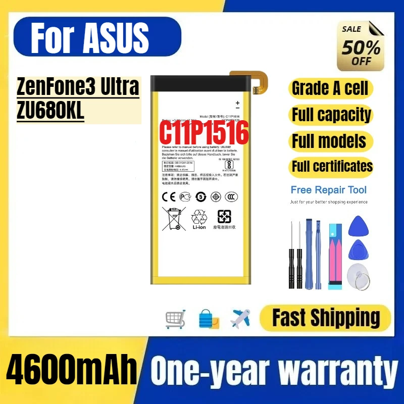 C11P1516 for ASUS ZenFone3 Ultra/ZU680KL Phone Battery High Quality High Capacity  Replacement Bateria Grade A Cell with Tools