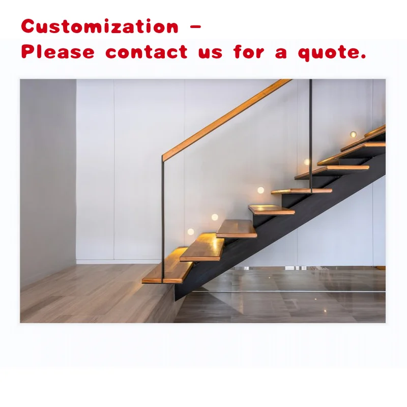 custom.Customized Indoor Floating Staircase Design Houses Modern Carbon Steel Stringer Oak Wood Tread Stairs