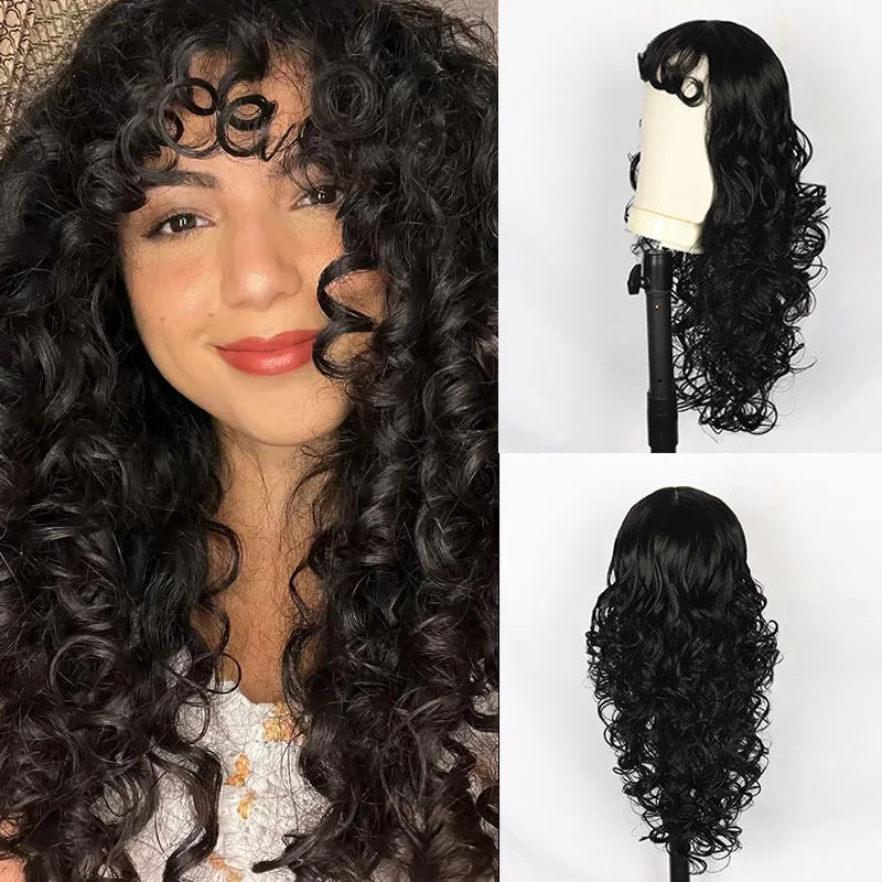 

Long Curly Wavy Synthetic Wig Natural Color Wigs for Balck Women Loose Wave Hair Glueless Heat Resistant For Daily Party Use