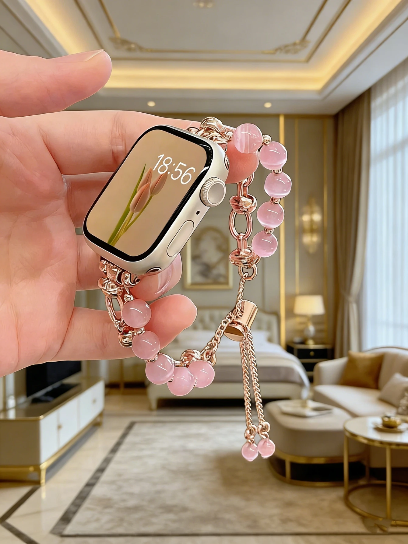 

Elegant Beads Link Strap For Apple Watch Band For Women 38mm 40mm 41mm 42mm 44mm 45mm 46mm 49mm