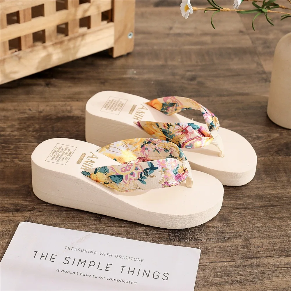 Shoes Non-Slip Summer Flip-flop Bohemian Ethnic Style Thick Soled Slippers Soft Thick Sole Beach Slippers Bath