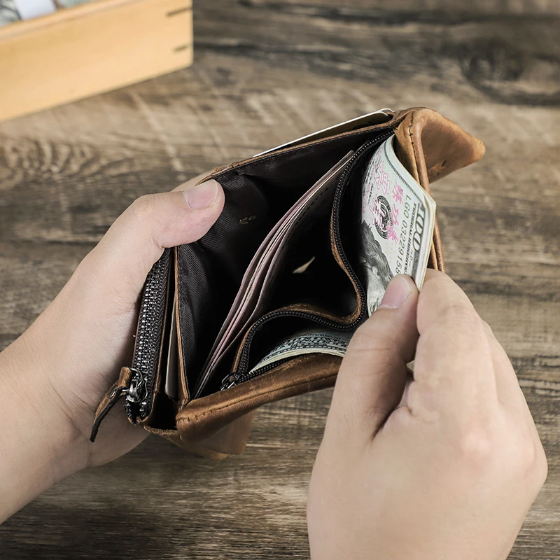 CONTACT'S Genuine Leather Wallets for Men Short Trifold Casual Men Wallets Luxury Designer Card Holders Coin Purses Money Clip