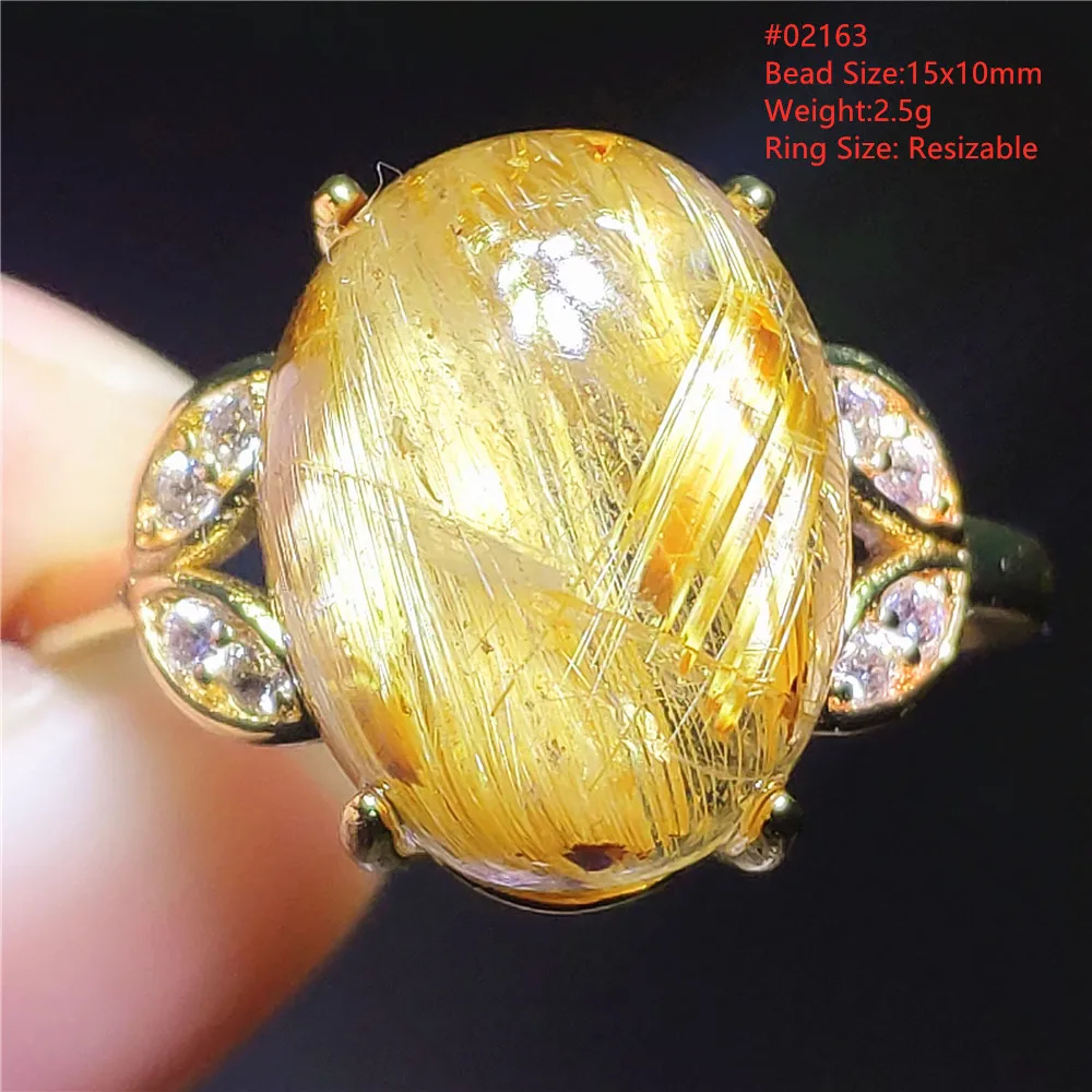 Natural Gold Rutilated Quartz Adjustable Ring 925 Silver Cat Eye Rutilated Ring Rare Women Men Jewelry AAAAAA