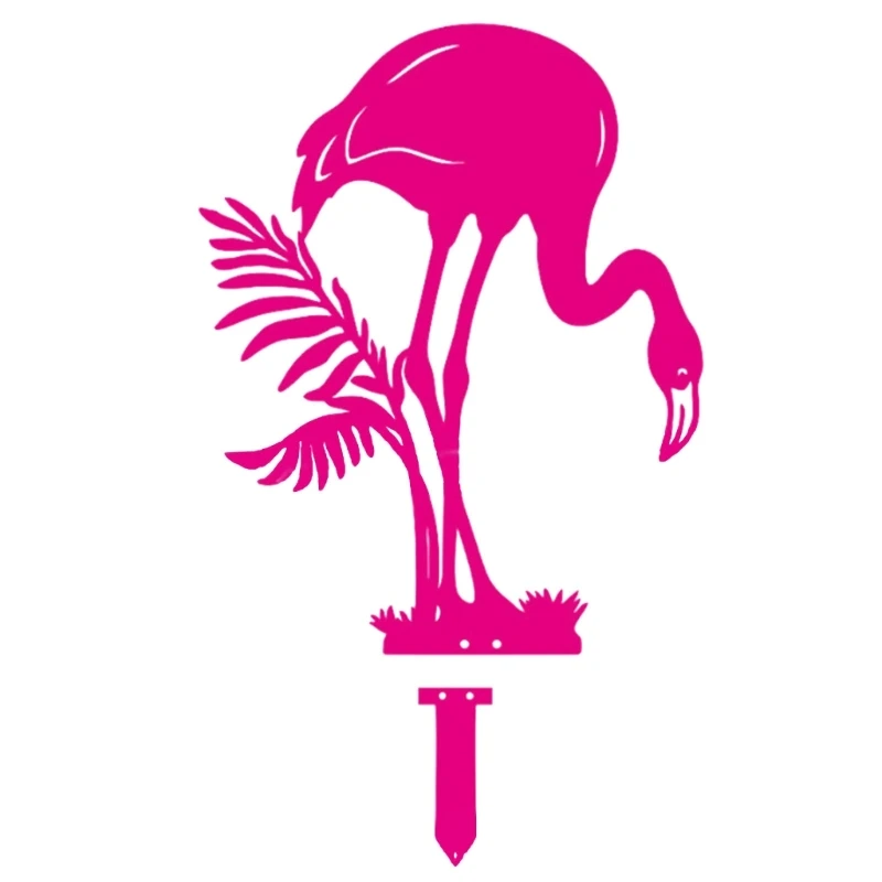 Small Pink Flamingo Garden Courtyard Stake Metal Garden Decorative Stake Flamingo Signs Ornament Outdoor Yard Lawn Decor