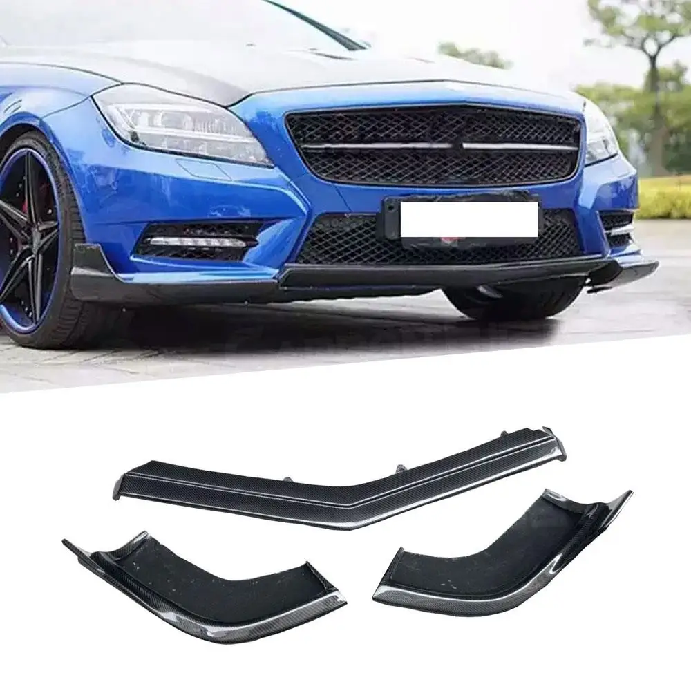 

3PCS Carbon Fiber Car Front Lip Spoiler Splitters for Mercedes Benz CLS Class W218 CLS350 320 CLS63 2012 2013 Car Styling