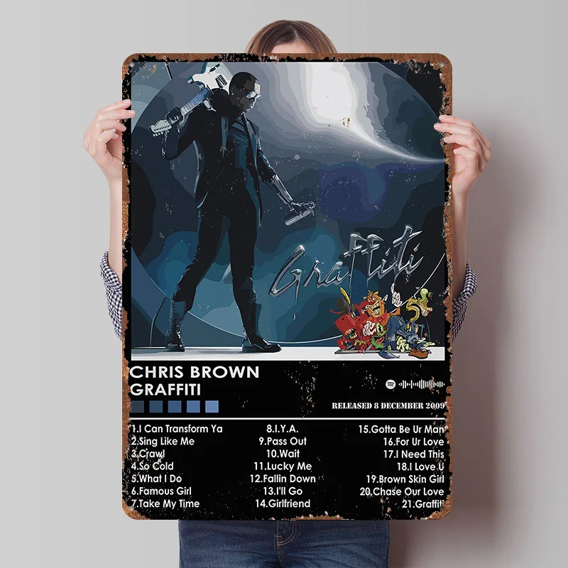 Chris Brown Graffiti Album Cover Metal Poster Customized Wall Art Retro Vintage Tinplate Signs for Mancave Decoration Gaming