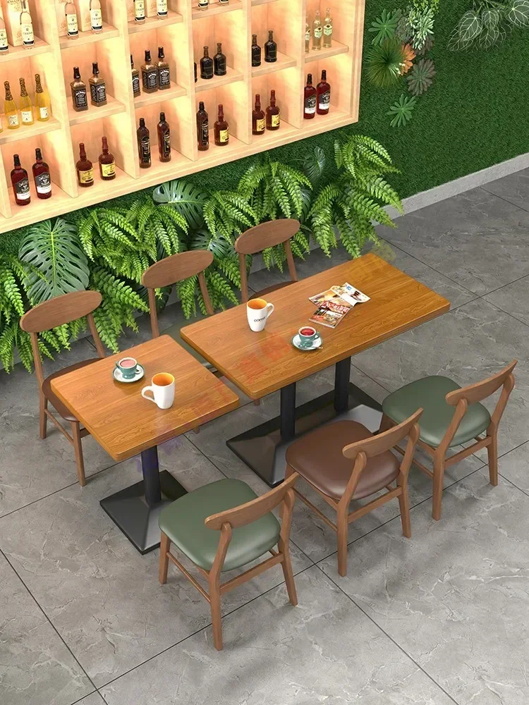 Solid Wood Restaurant Tables, Chairs and Benches Commercial Catering Snack Bar Canteen Japanese Rice Noodle Restaurant Card Seat