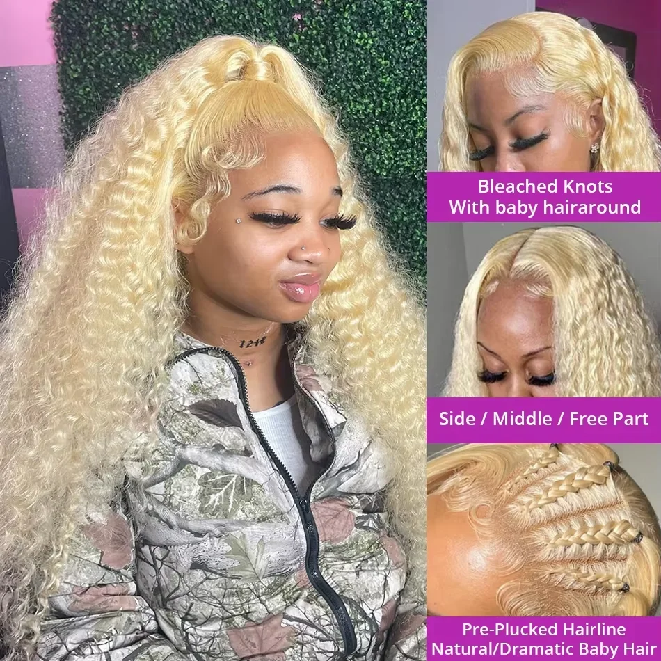 200% 250% Density 613 Blonde Lace Front Wigs Deep Wave Human Hair 13x4 Hd Lace Frontal Wig Pre Plucked Brazilian Ponytail Human Hair Lace Frontal Wig For Women Ready to Wear On Clearance Sale Pre Pluc image 6