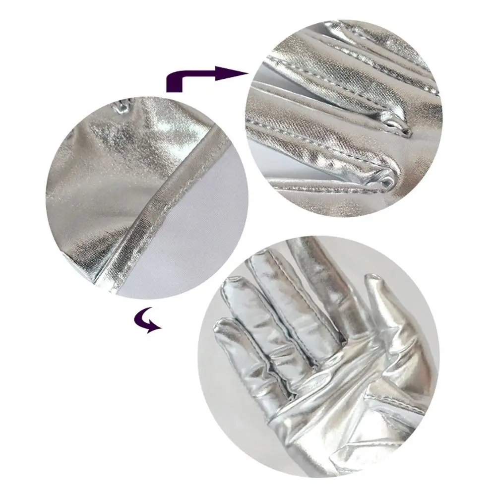 Gothic Shiny Bright Leather Gloves Gold Silver Color Long/Short Clubwear Mittens Stage Performances Punk Mittens Cosplay