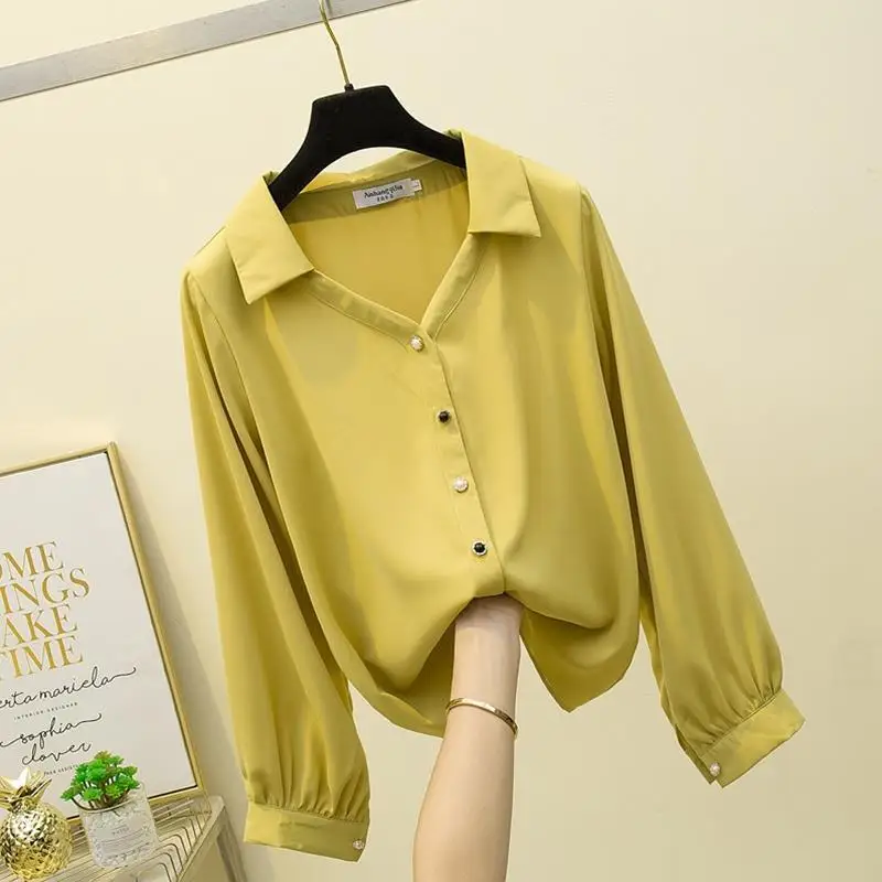 Spring Autumn New POLO Collar Fashion Long Sleeve Shirt Women High Street Casual Loose Button Cardigan Elegant All-match Tops