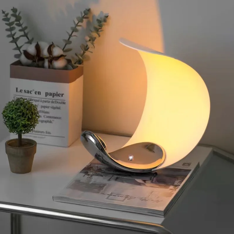 Moon Table Lamp Design Sense Simple Bedroom Crescent Atmosphere Touch Creative C-shaped Table Lamp